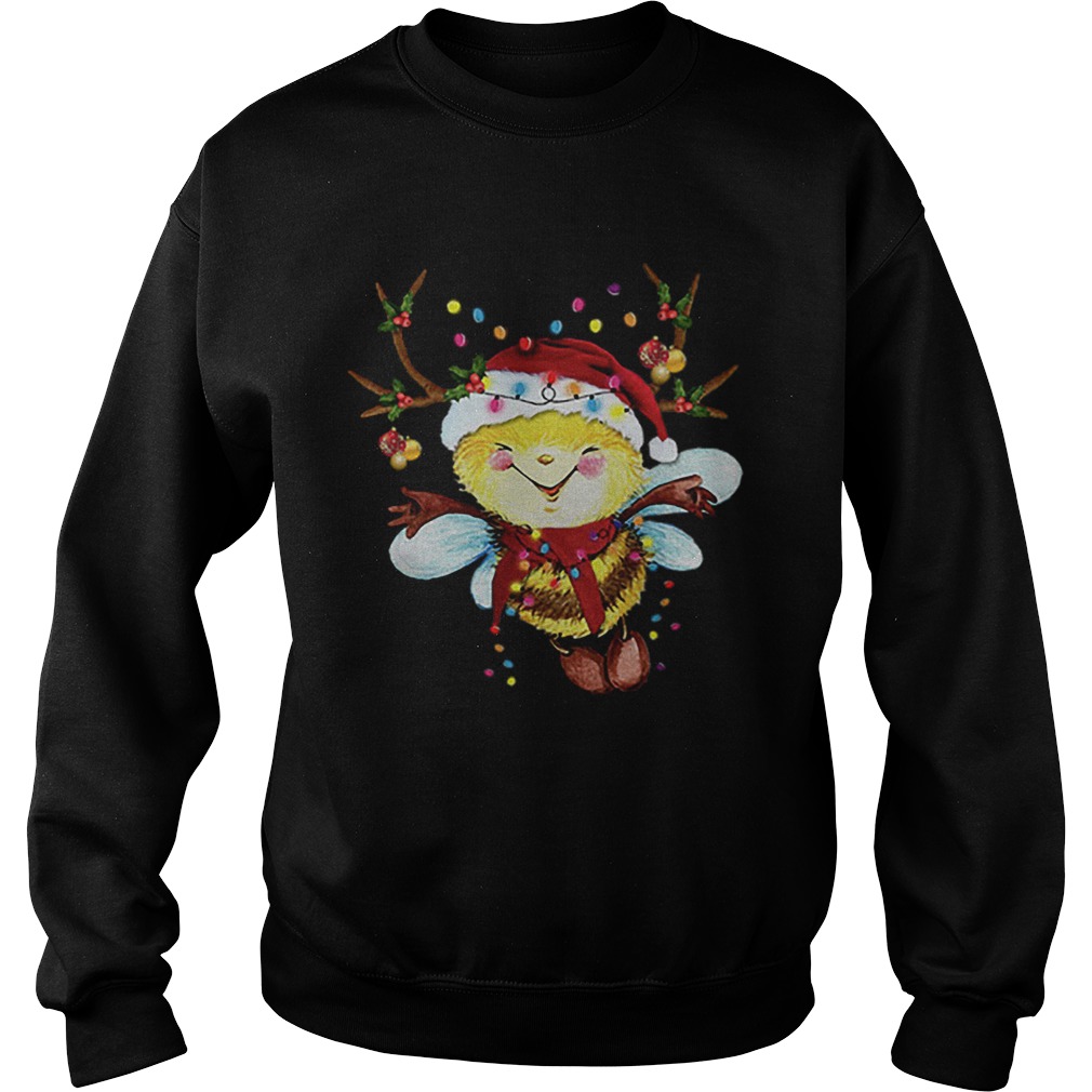 Santa Bee Reindeer Light Christmas Sweatshirt