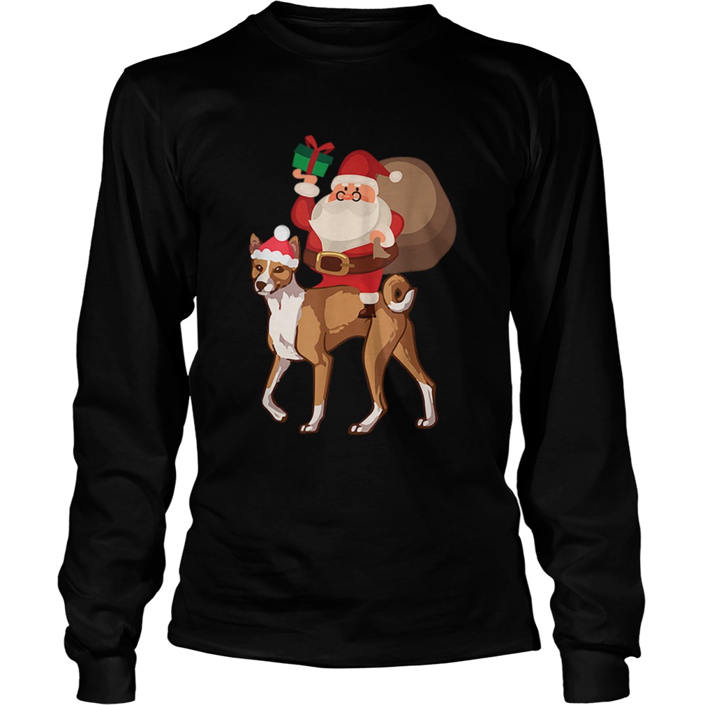 Santa Riding Basenji Christmas Pajama Gift LongSleeve