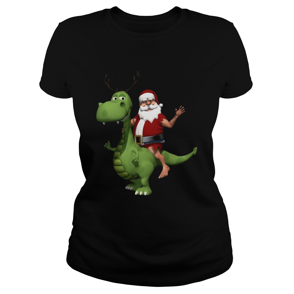 Santa Riding T Rex Dinosaur Reindeer Christmas Classic Ladies