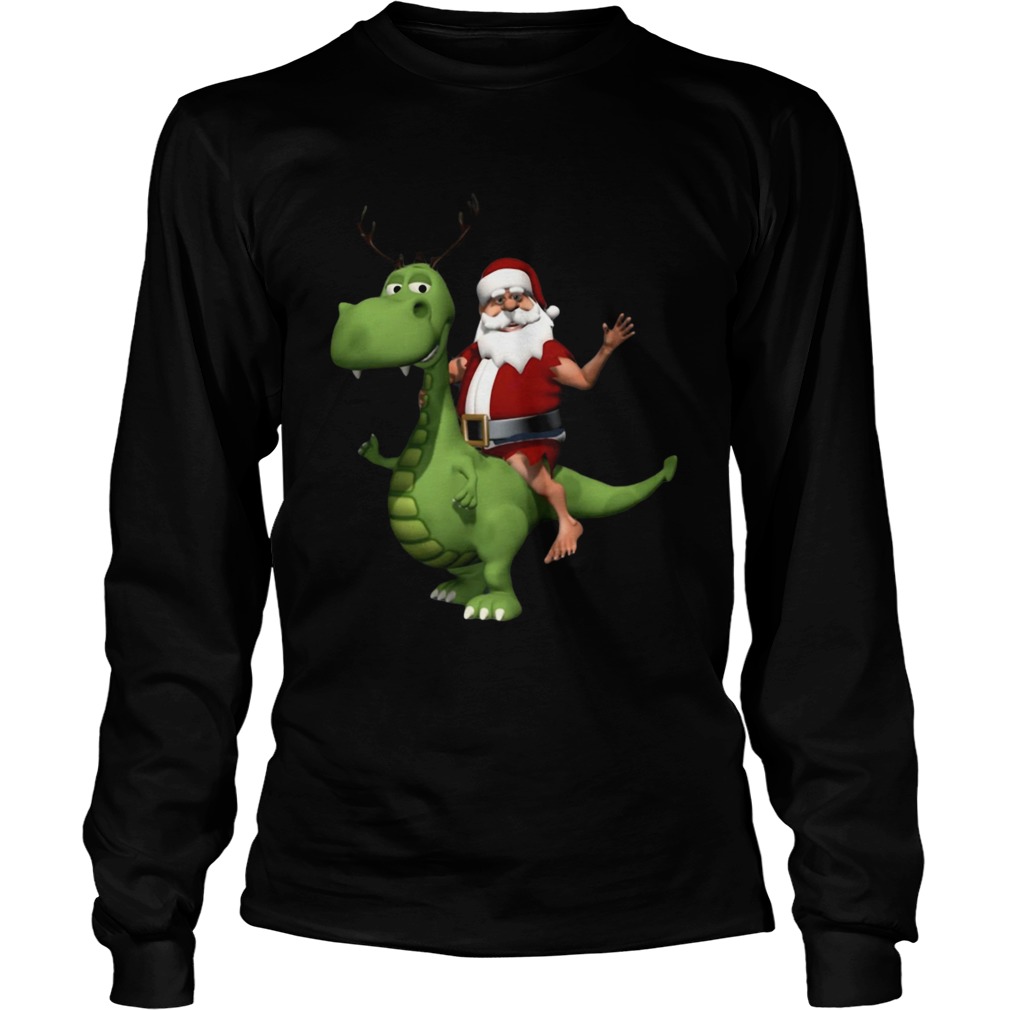 Santa Riding T Rex Dinosaur Reindeer Christmas LongSleeve