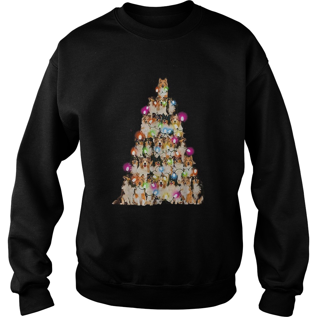 Sheltie paws tree Christmas lights Sweatshirt