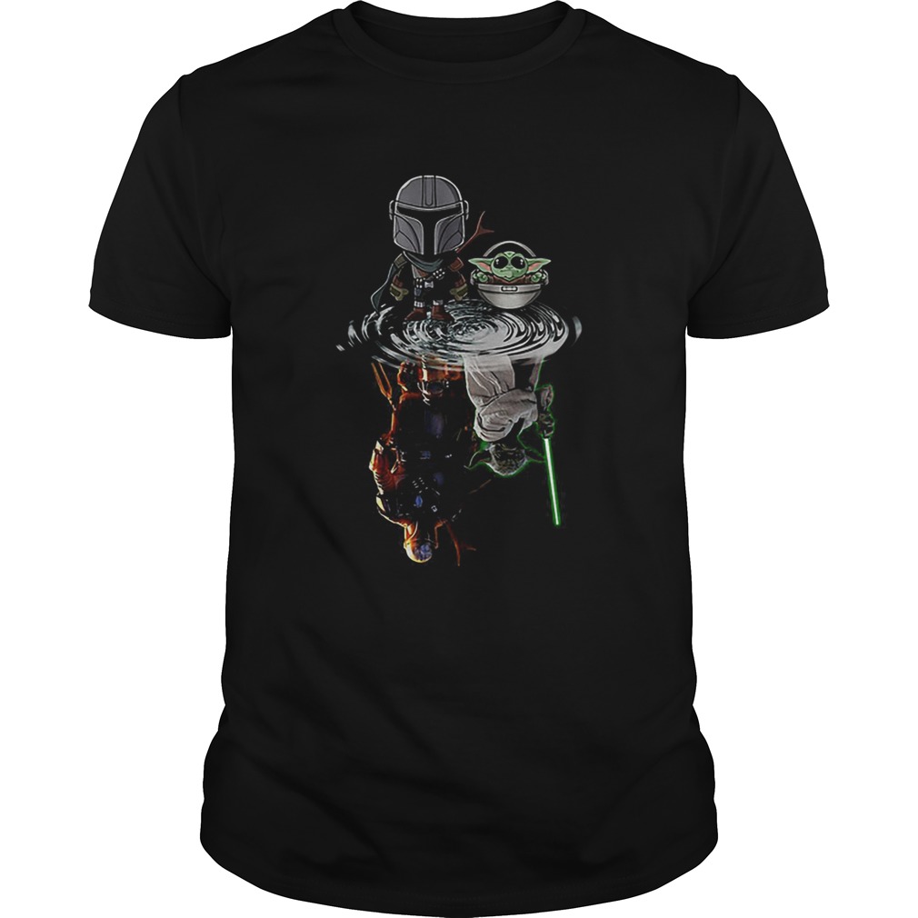 The Mandalorian water mirror reflection Baby Yoda Boba Fett shirt