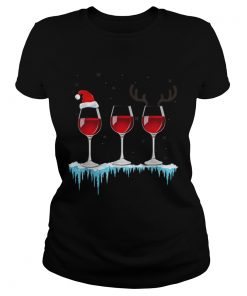 Three Glasses of Red Wine Santa Hat Christmas  Classic Ladies