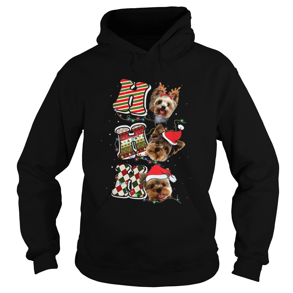 Yorkie Christmas Funny Yorkie Dog With Light Santa Hat Hoodie