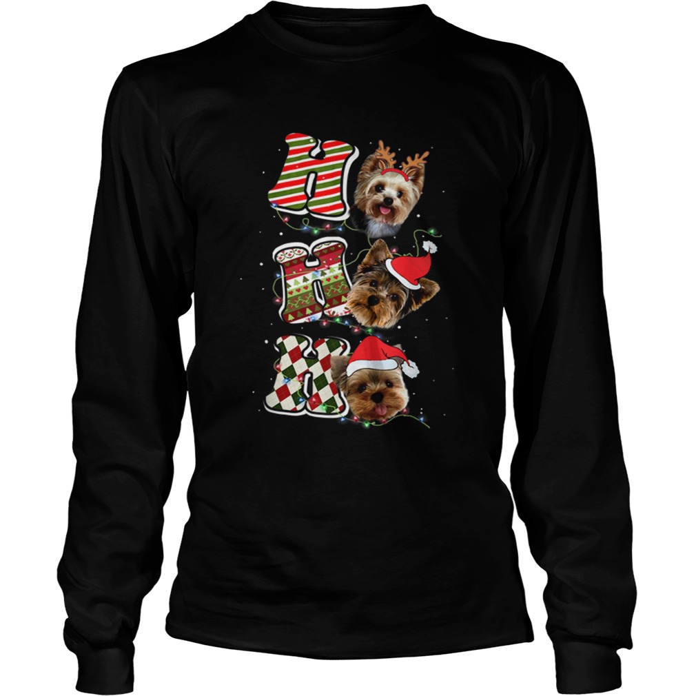 Yorkie Christmas Funny Yorkie Dog With Light Santa Hat LongSleeve