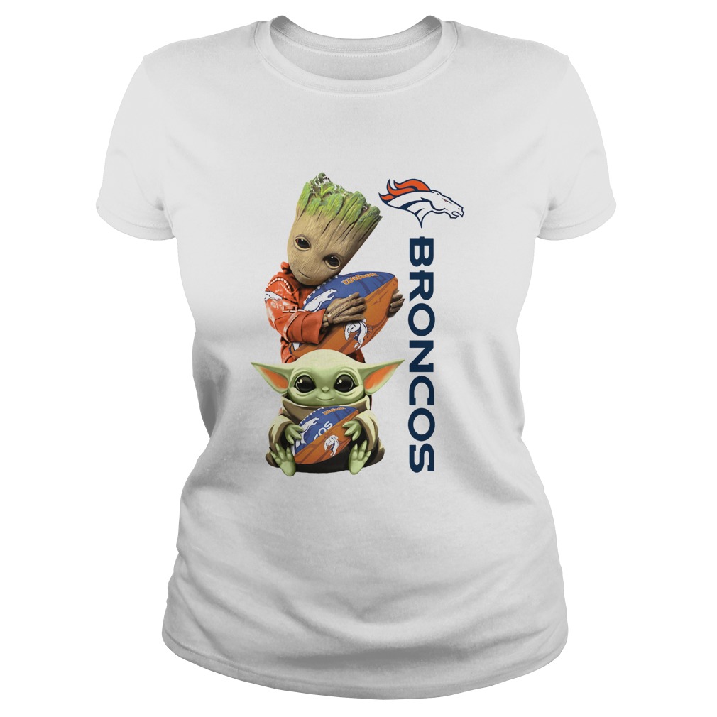 Baby Groot And Baby Yoda Hug Broncos Classic Ladies