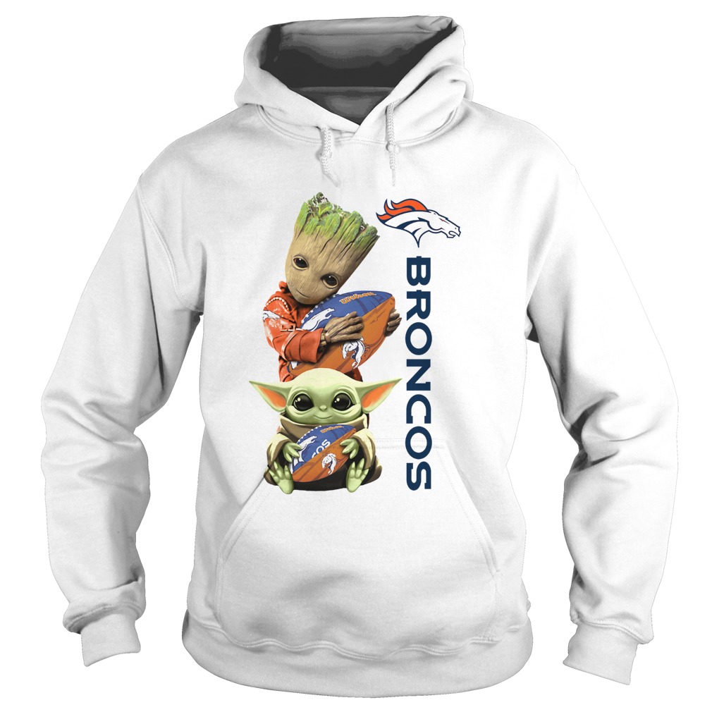 Baby Groot And Baby Yoda Hug Broncos Hoodie