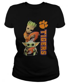 Baby Groot And Baby Yoda Hug Clemson Tigers  Classic Ladies