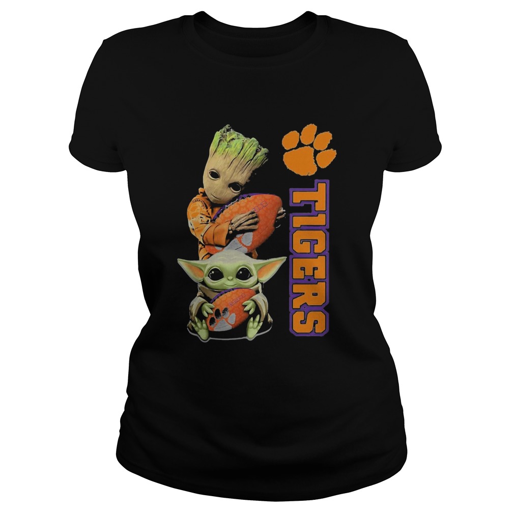 Baby Groot And Baby Yoda Hug Clemson Tigers Classic Ladies