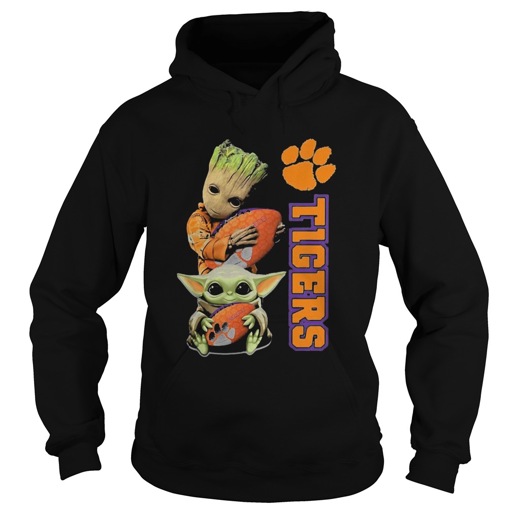 Baby Groot And Baby Yoda Hug Clemson Tigers Hoodie