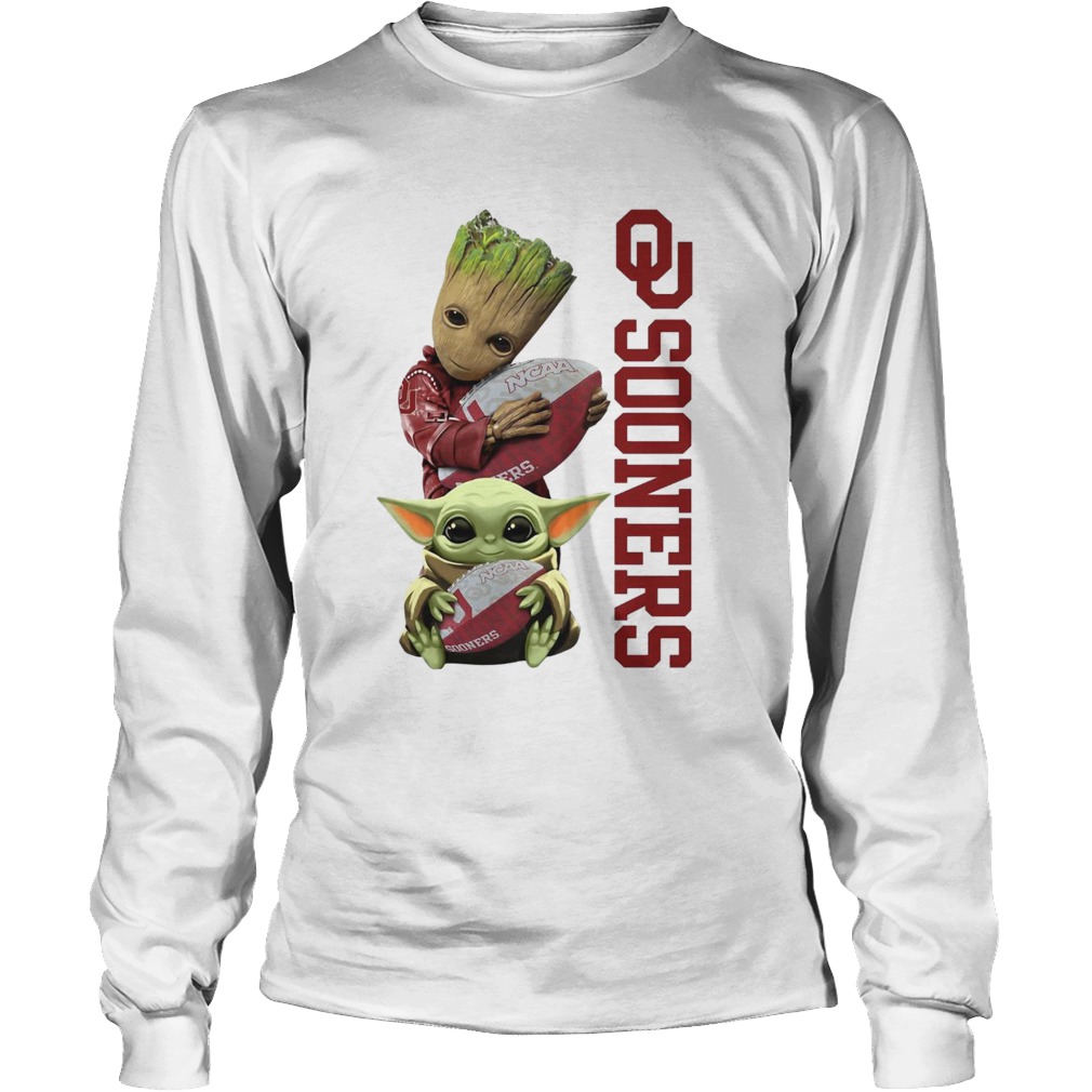 Baby Groot And Baby Yoda Hug Oklahoma Sooners LongSleeve