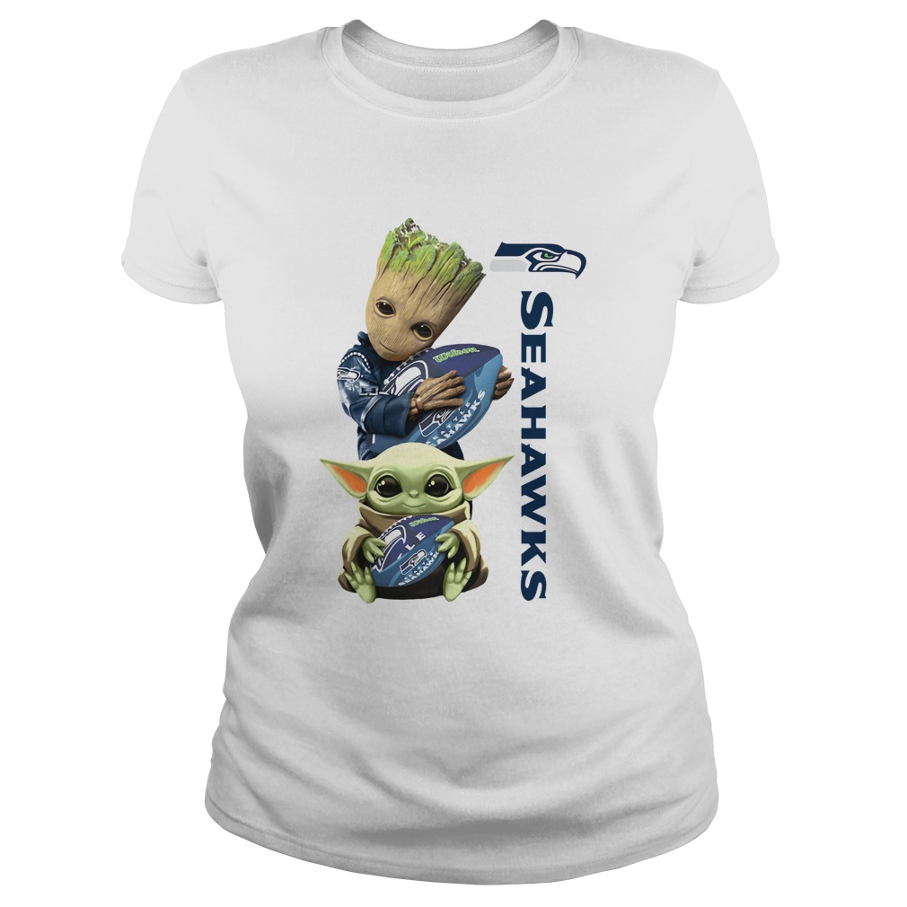 Baby Groot And Baby Yoda Hug Seahawks Classic Ladies