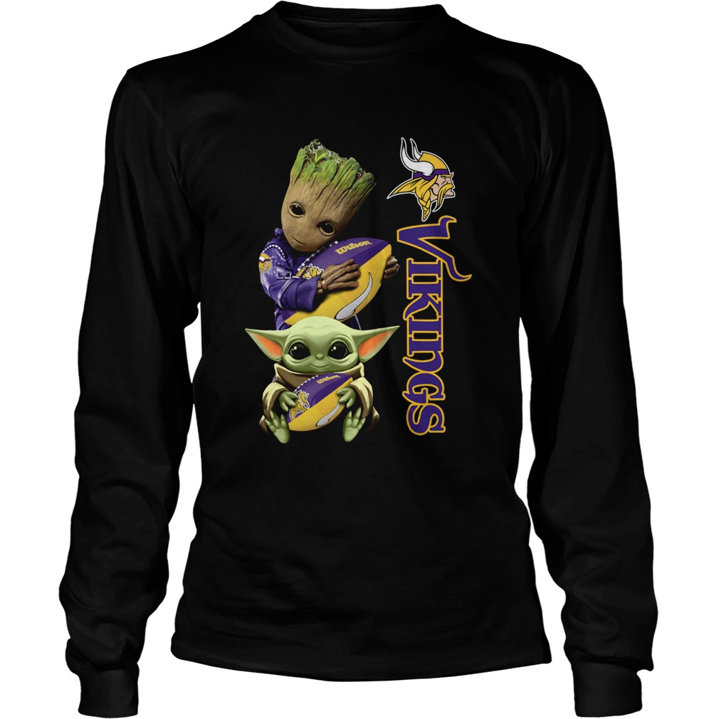 Baby Groot And Yoda Hug Minnesota Vikings LongSleeve