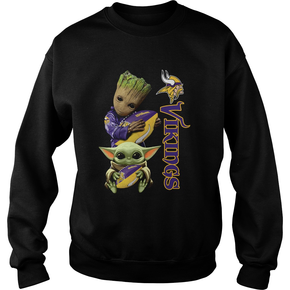 Baby Groot And Yoda Hug Minnesota Vikings Sweatshirt