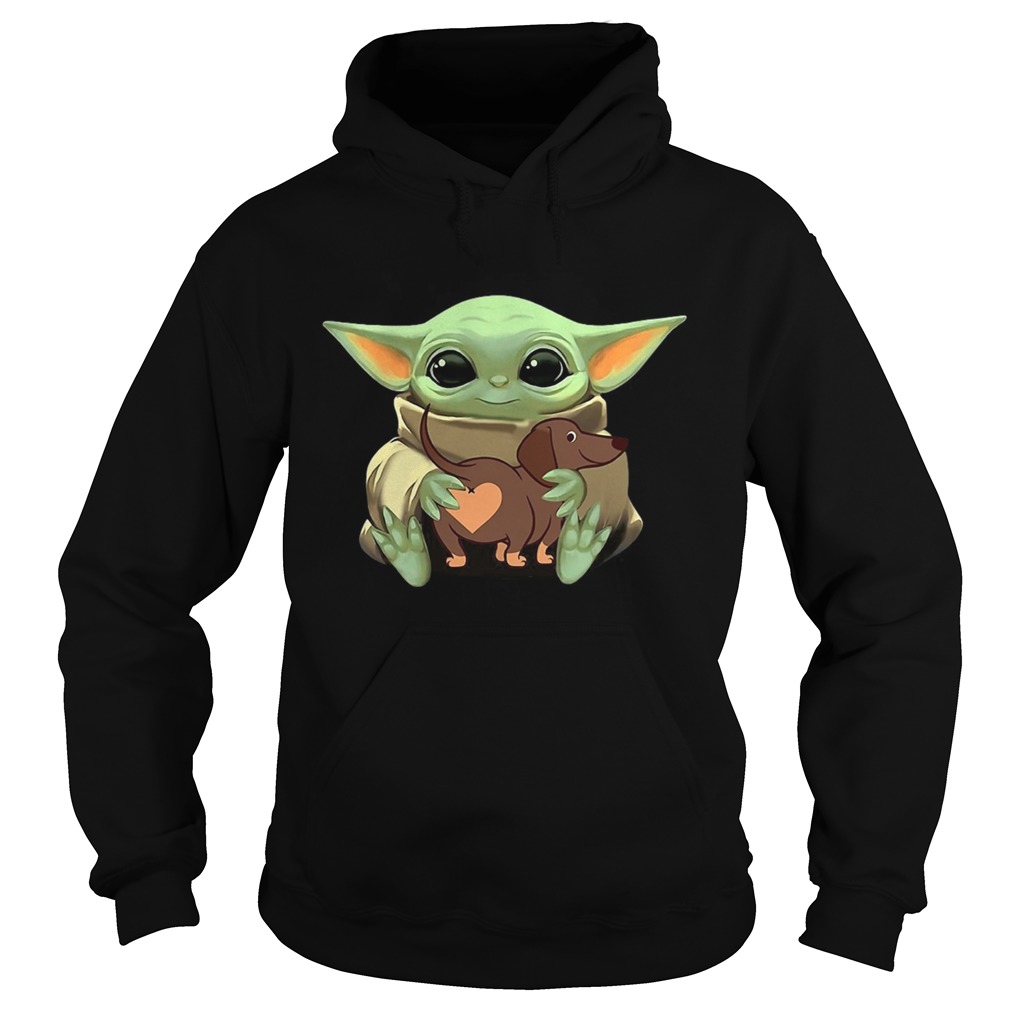 Baby Yoda Hugging Dachshund Hoodie