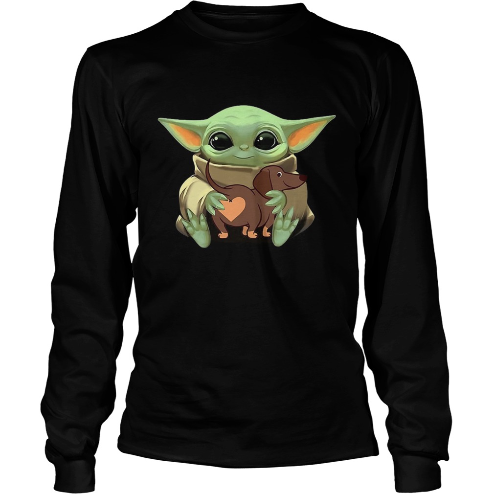 Baby Yoda Hugging Dachshund LongSleeve