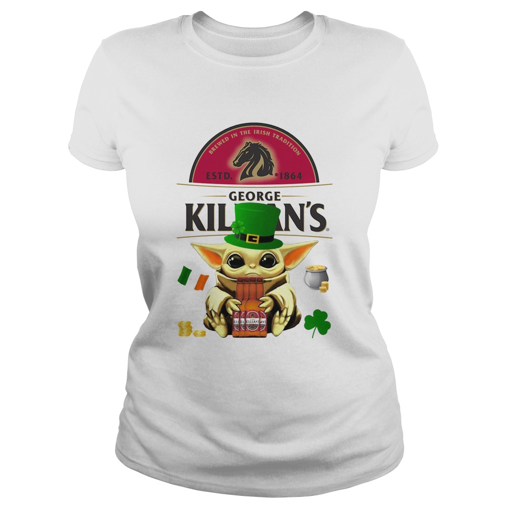 St Patricks Day Baby Yoda Hugging Irish Red Beer George Killians Classic Ladies