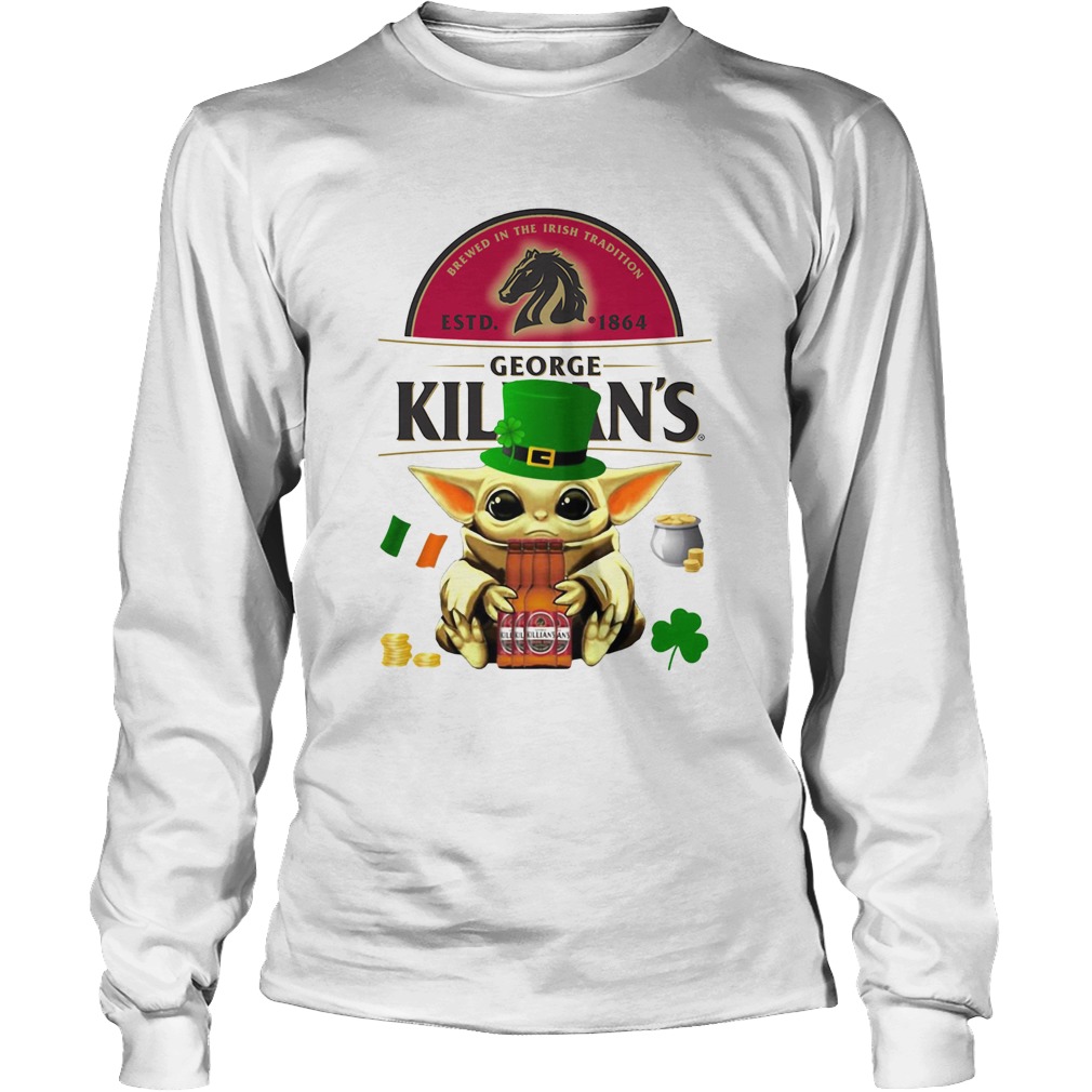 St Patricks Day Baby Yoda Hugging Irish Red Beer George Killians LongSleeve