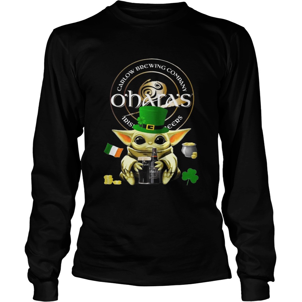 St Patricks Day Baby Yoda Hugging Oharas Irish Stout Beer LongSleeve