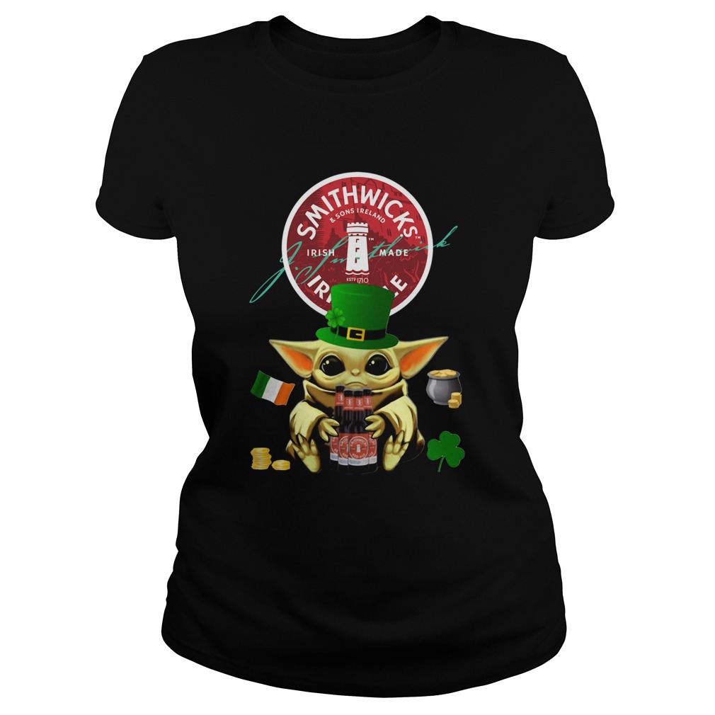 St Patricks Day Baby Yoda Hugging Smithwicks Irish Red Beer Classic Ladies