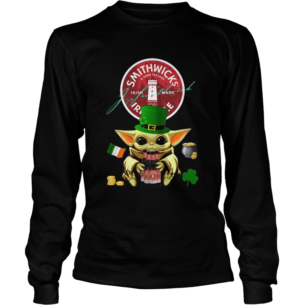 St Patricks Day Baby Yoda Hugging Smithwicks Irish Red Beer LongSleeve