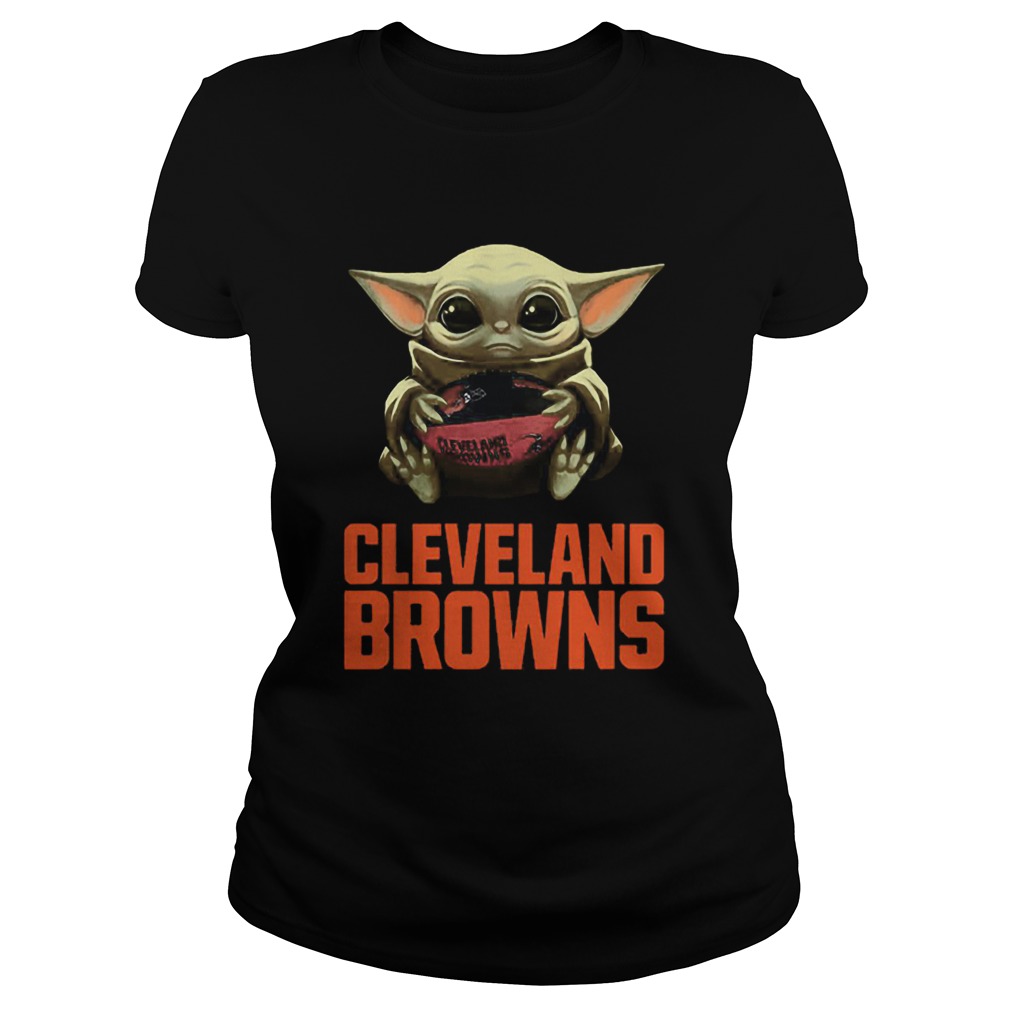 Baby Yoda Hug Cleveland Browns Logo Star Wars Classic Ladies