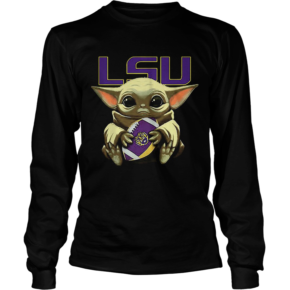 Baby Yoda Hug LSU Tigers Logo ball Star Wars LongSleeve