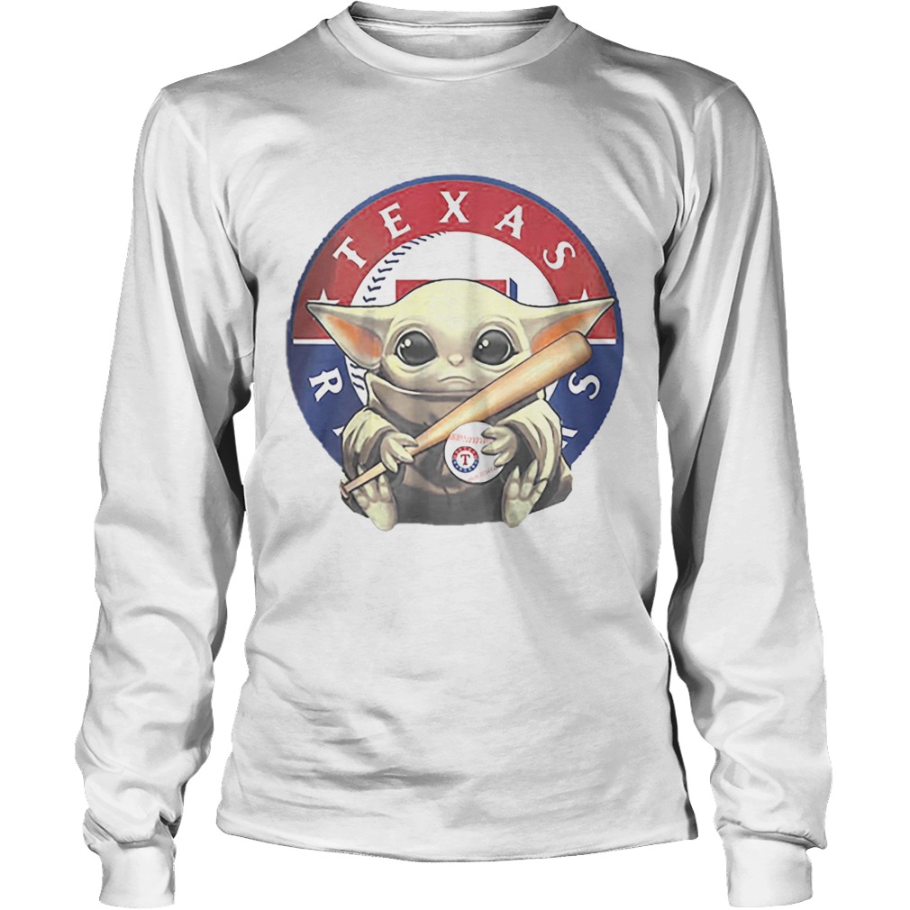 Baby Yoda Hug Texas Rangers Logo Star Wars LongSleeve