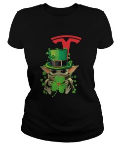 Baby Yoda Tesla Motors Shamrock St Patricks Day  Classic Ladies