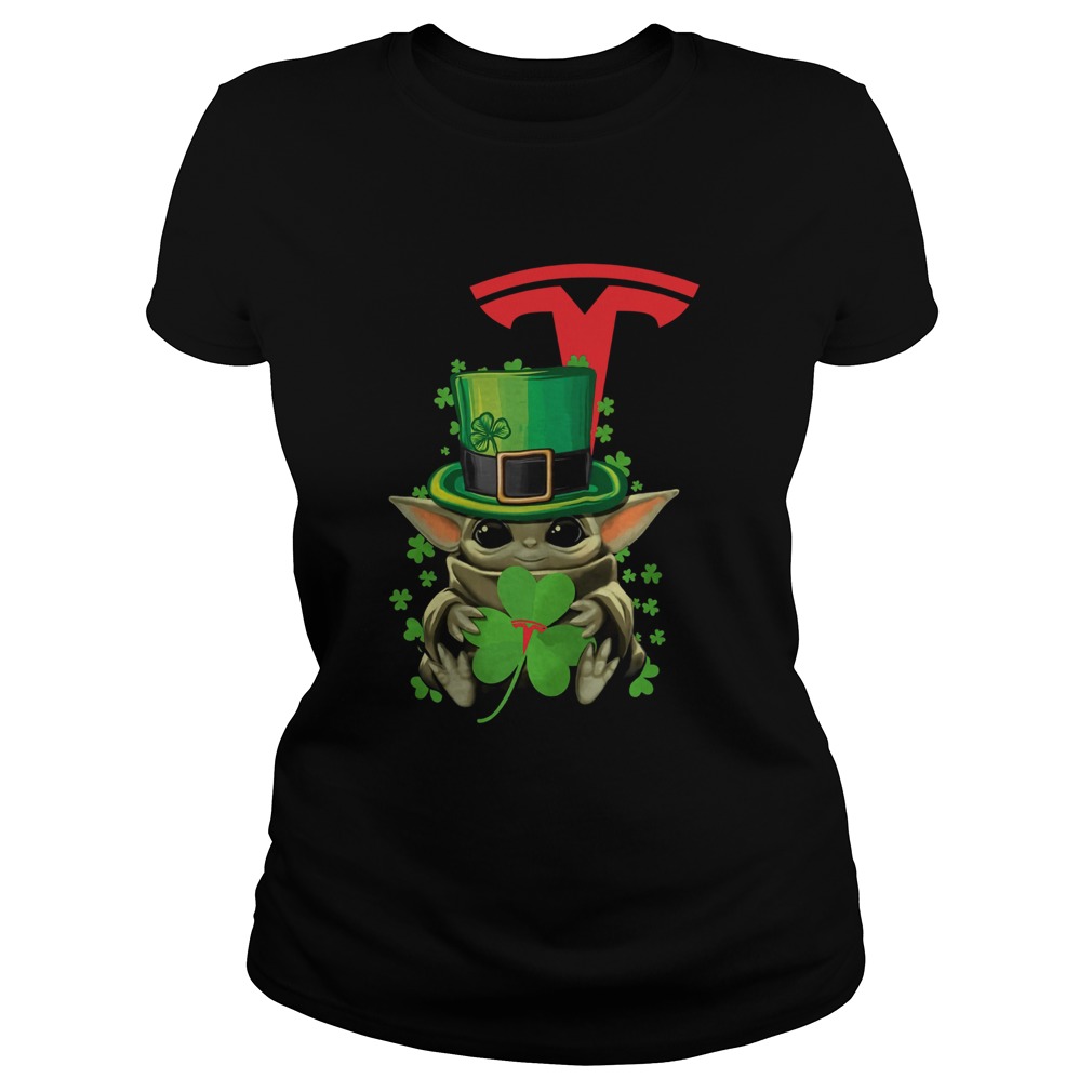 Baby Yoda Tesla Motors Shamrock St Patricks Day Classic Ladies