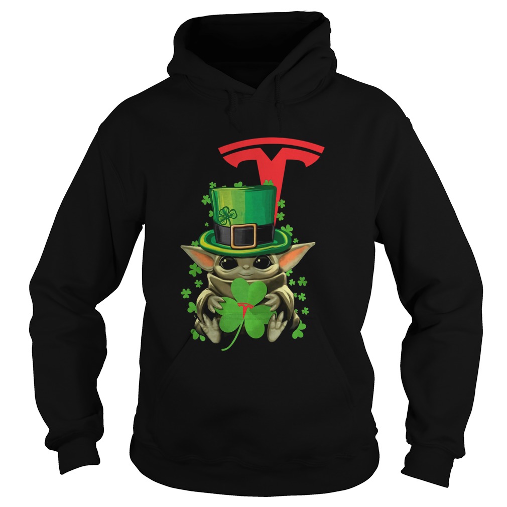 Baby Yoda Tesla Motors Shamrock St Patricks Day Hoodie