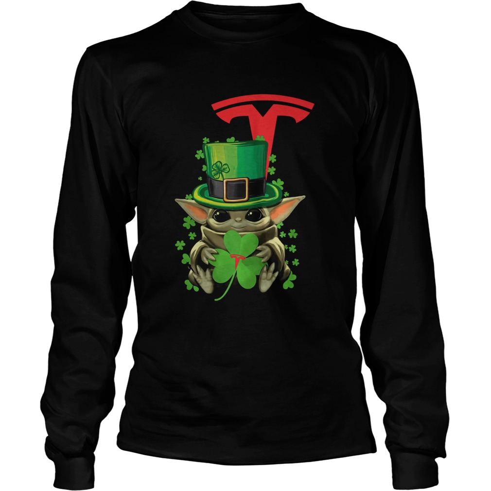 Baby Yoda Tesla Motors Shamrock St Patricks Day LongSleeve