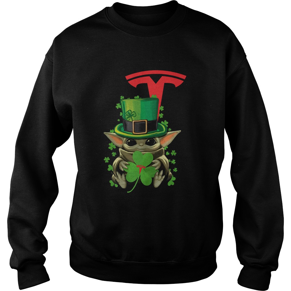 Baby Yoda Tesla Motors Shamrock St Patricks Day Sweatshirt