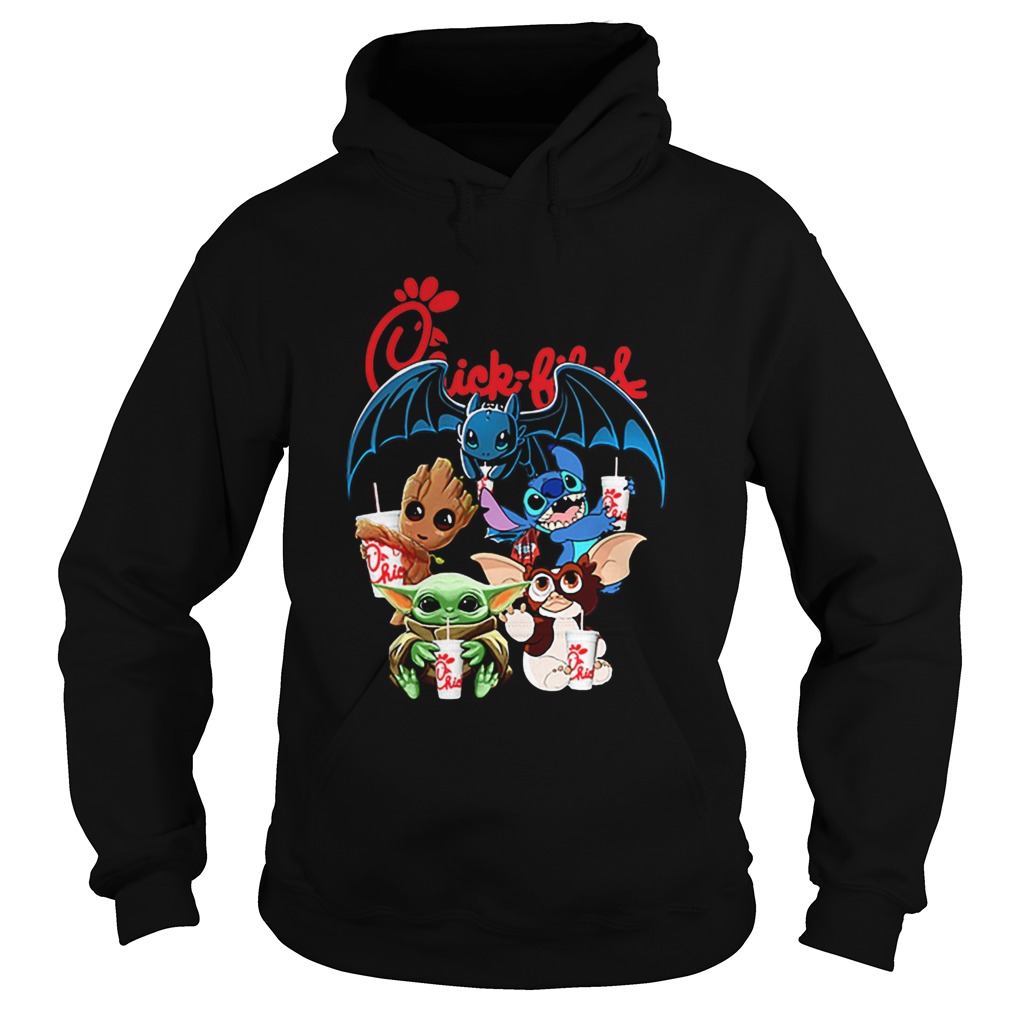 Chick Fil A Mashup Baby Yoda Baby Groot Toothless Stitch Gizmo Hoodie