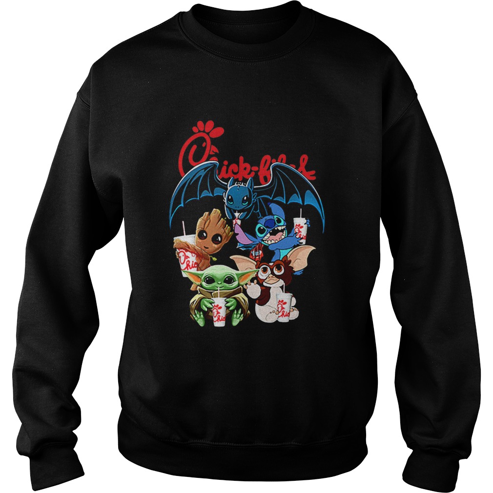 Chick Fil A Mashup Baby Yoda Baby Groot Toothless Stitch Gizmo Sweatshirt