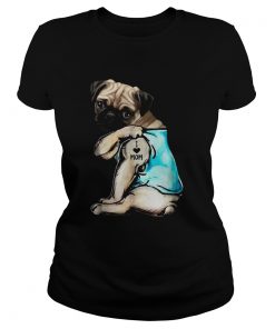 Pug Dog Tattoo I Love Mom  Classic Ladies