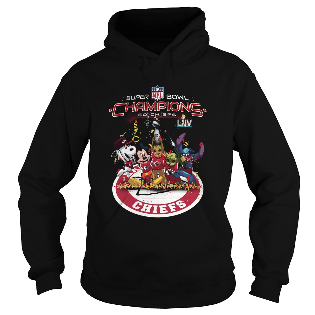 Snoopy Mickey Groot Baby Yoda Stitch Kansas City Chiefs Super Bowl Champions Hoodie