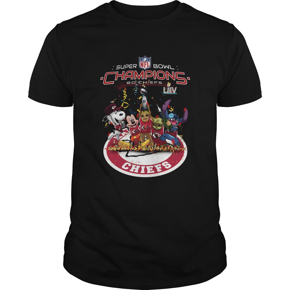 Snoopy Mickey Groot Baby Yoda Stitch Kansas City Chiefs Super Bowl Champions shirt