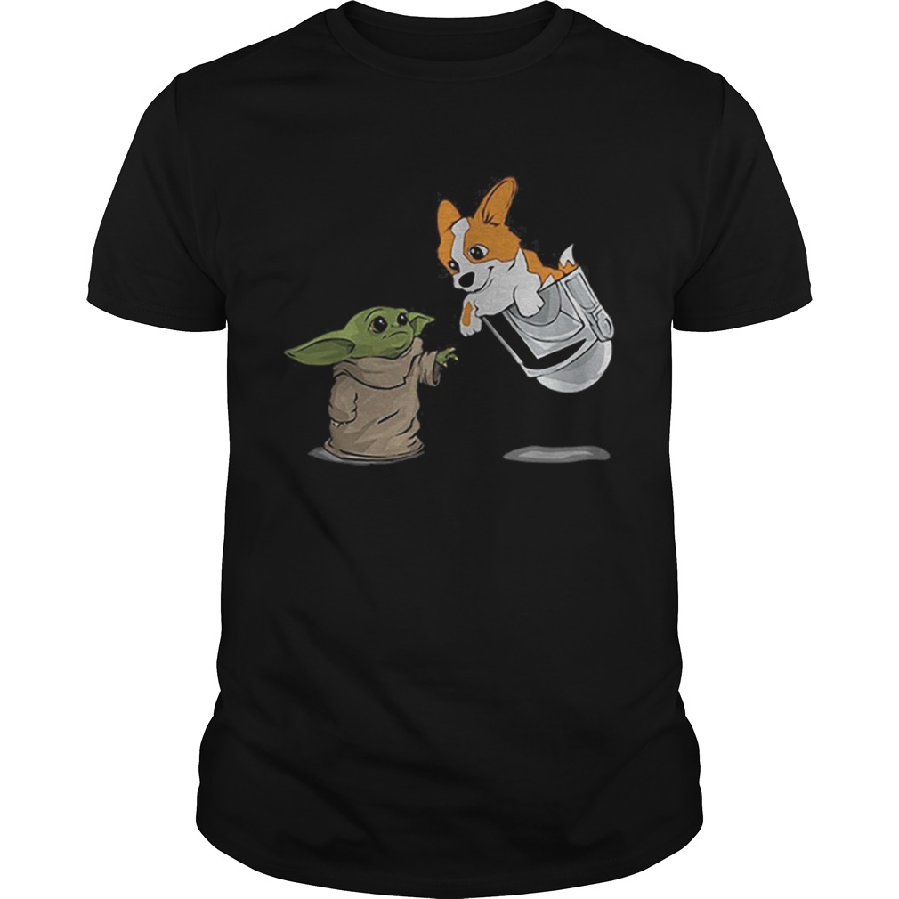 Star Wars Baby yoda and Corgi in pocket Mandalorian shirt