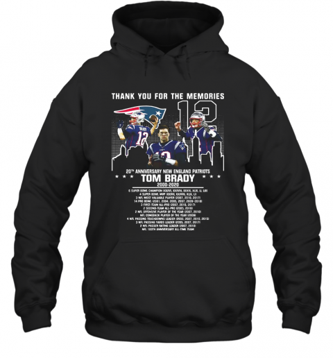 12 Tom Brady 20Th Anniversary New England Patriots 2000 2020 Patriots Thank You For The Memories T-Shirt Unisex Hoodie