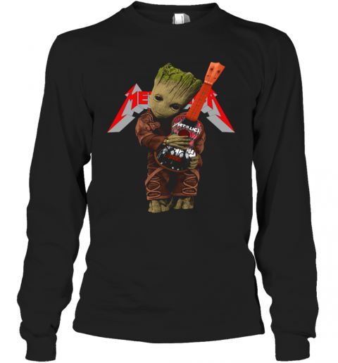 Baby Groot Hug Metallica Guitar T-Shirt Long Sleeved T-shirt 