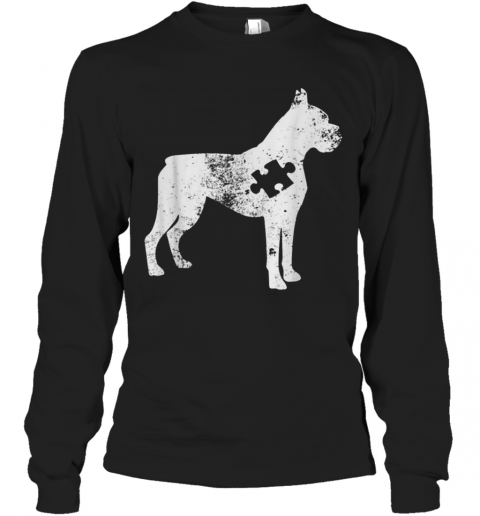 Boxer Dog Autism Awareness Puzzle Pieces T-Shirt Long Sleeved T-shirt 