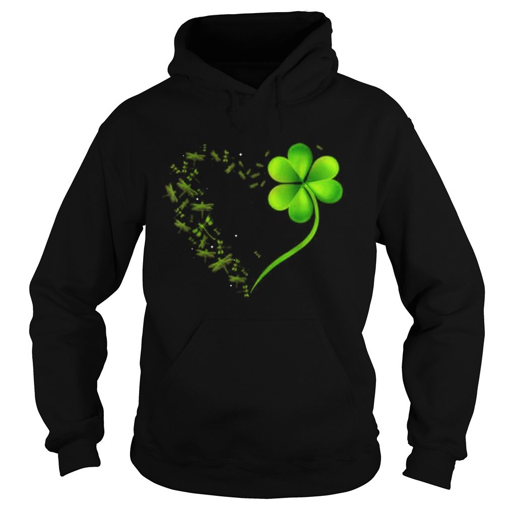 Dragonfly Heart Irish Shamrock Heart Clover St Patrick Day Hoodie