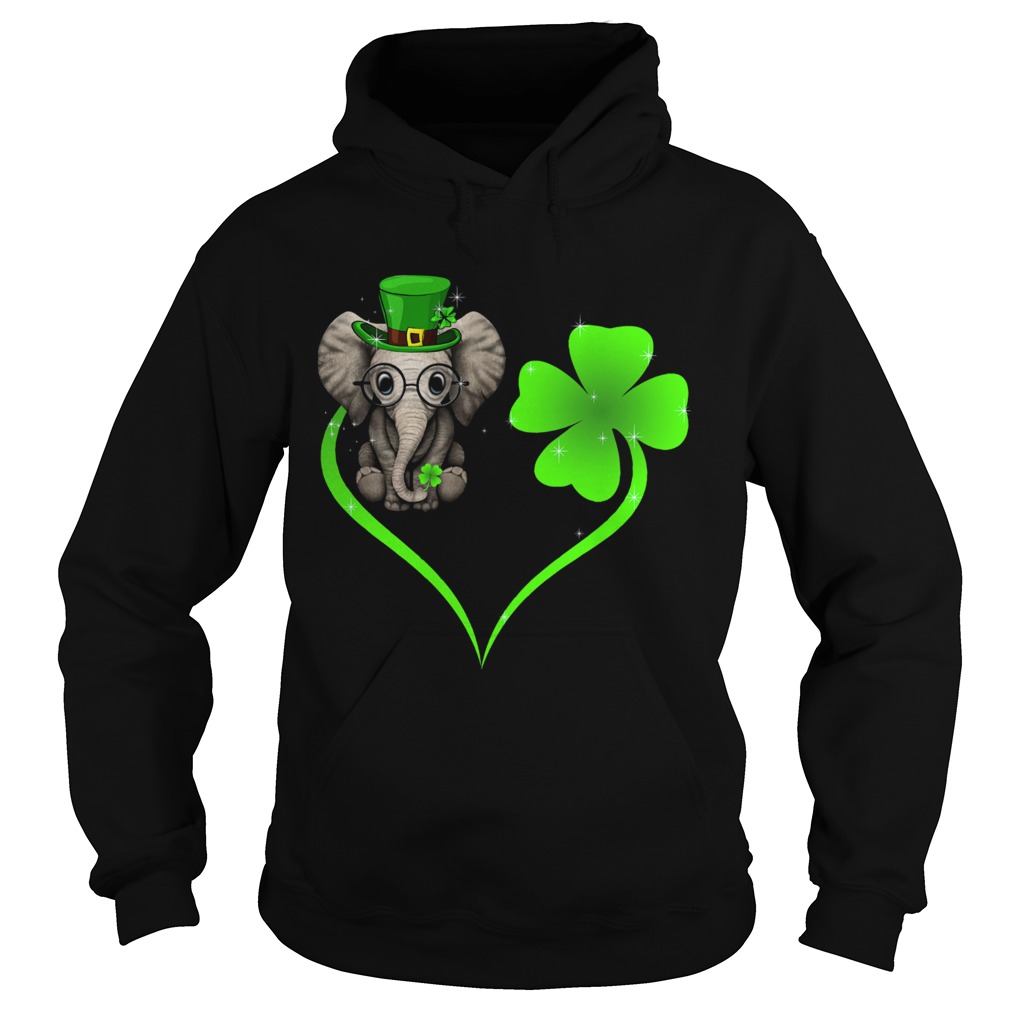 Elephant Lucky Heart Shamrock St Patricks Day Hoodie