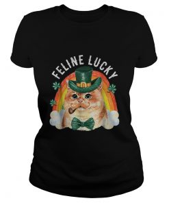 Feline Lucky St Patricks Day Funny Leprechaun Cat Rainbow  Classic Ladies