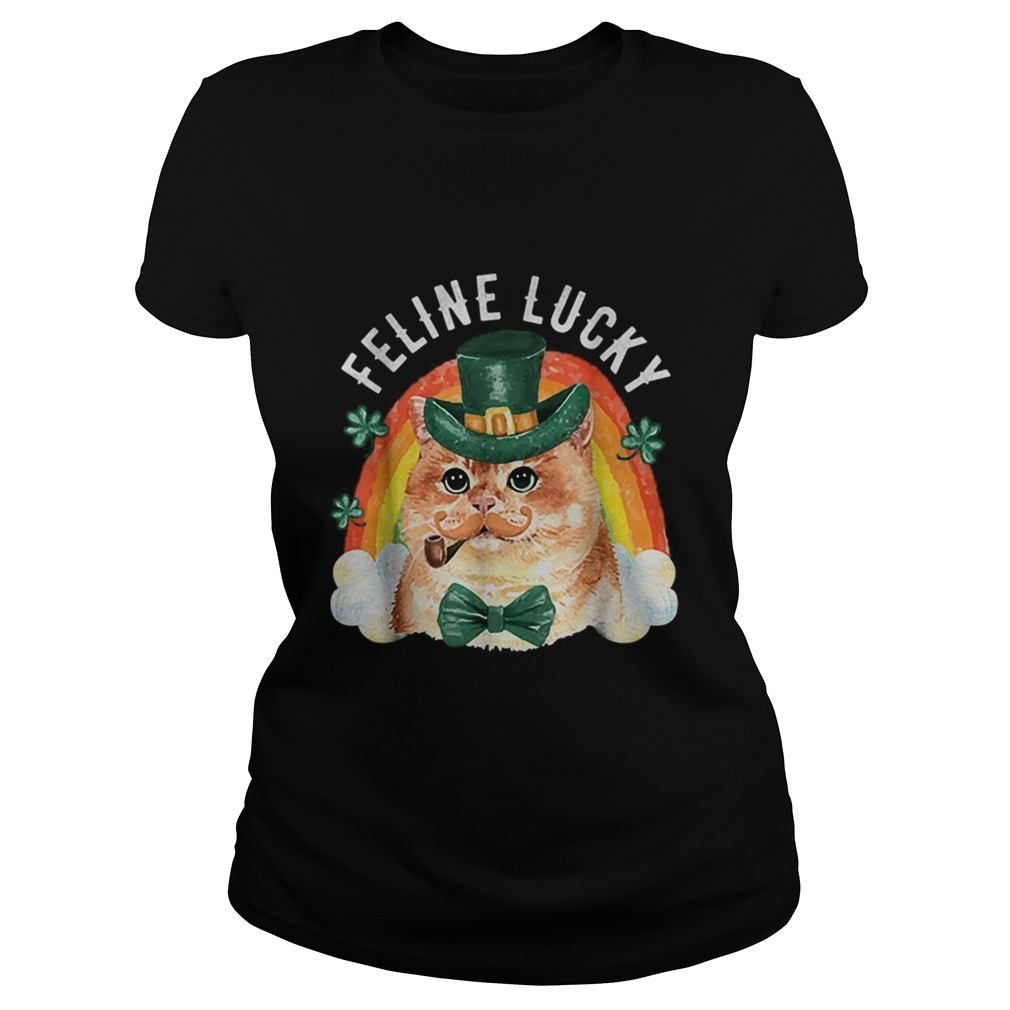 Feline Lucky St Patricks Day Funny Leprechaun Cat Rainbow Classic Ladies