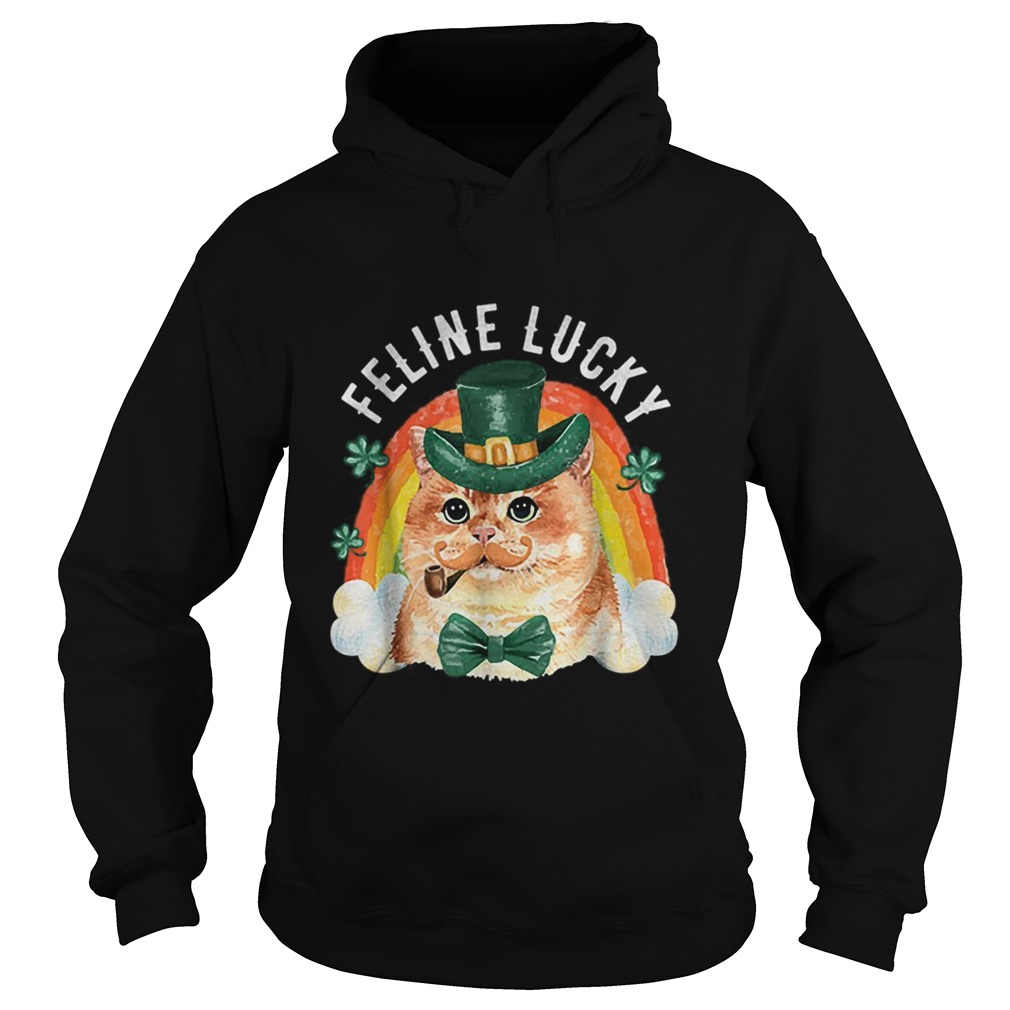 Feline Lucky St Patricks Day Funny Leprechaun Cat Rainbow Hoodie