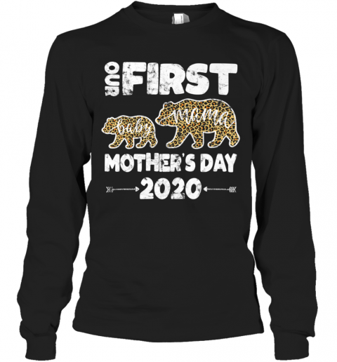 First Mothers Day Mom Baby Bear Leopard Plaid New Mom T-Shirt Long Sleeved T-shirt 