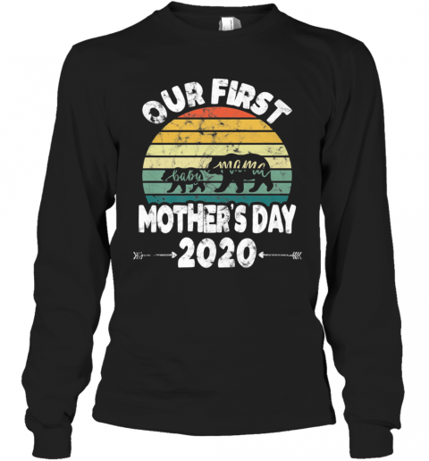 First Mothers Day Mom Baby Bear Retro Sunset New Mom T-Shirt Long Sleeved T-shirt 