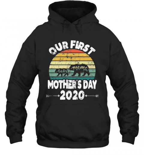 First Mothers Day Mom Baby Bear Retro Sunset New Mom T-Shirt Unisex Hoodie